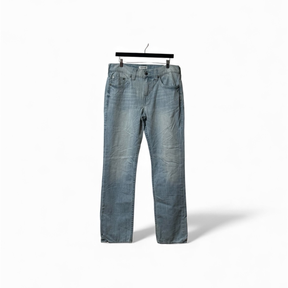 True Religion Ricky Relaxed Straight Light Wash Jeans No Flap - Mens W34